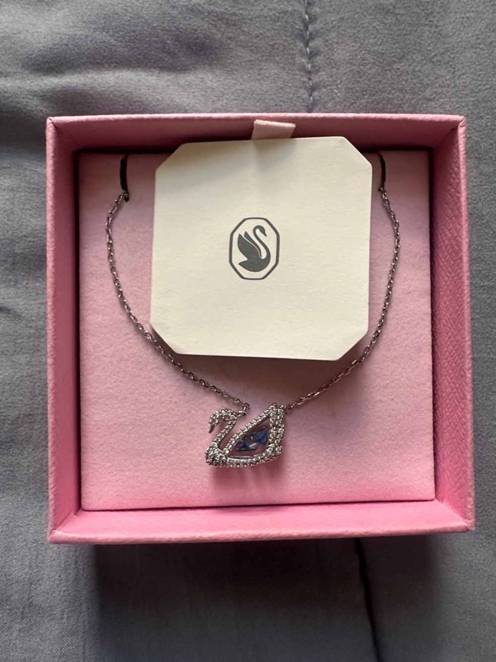 Swarovski Silver Swan Pendant Necklace with Blue Crystal Accent